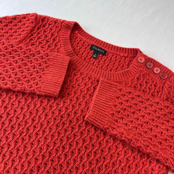 Talbots Orange Eyelet Sweater Women's size Small Wool Blend Crewneck - Picture 2 of 5